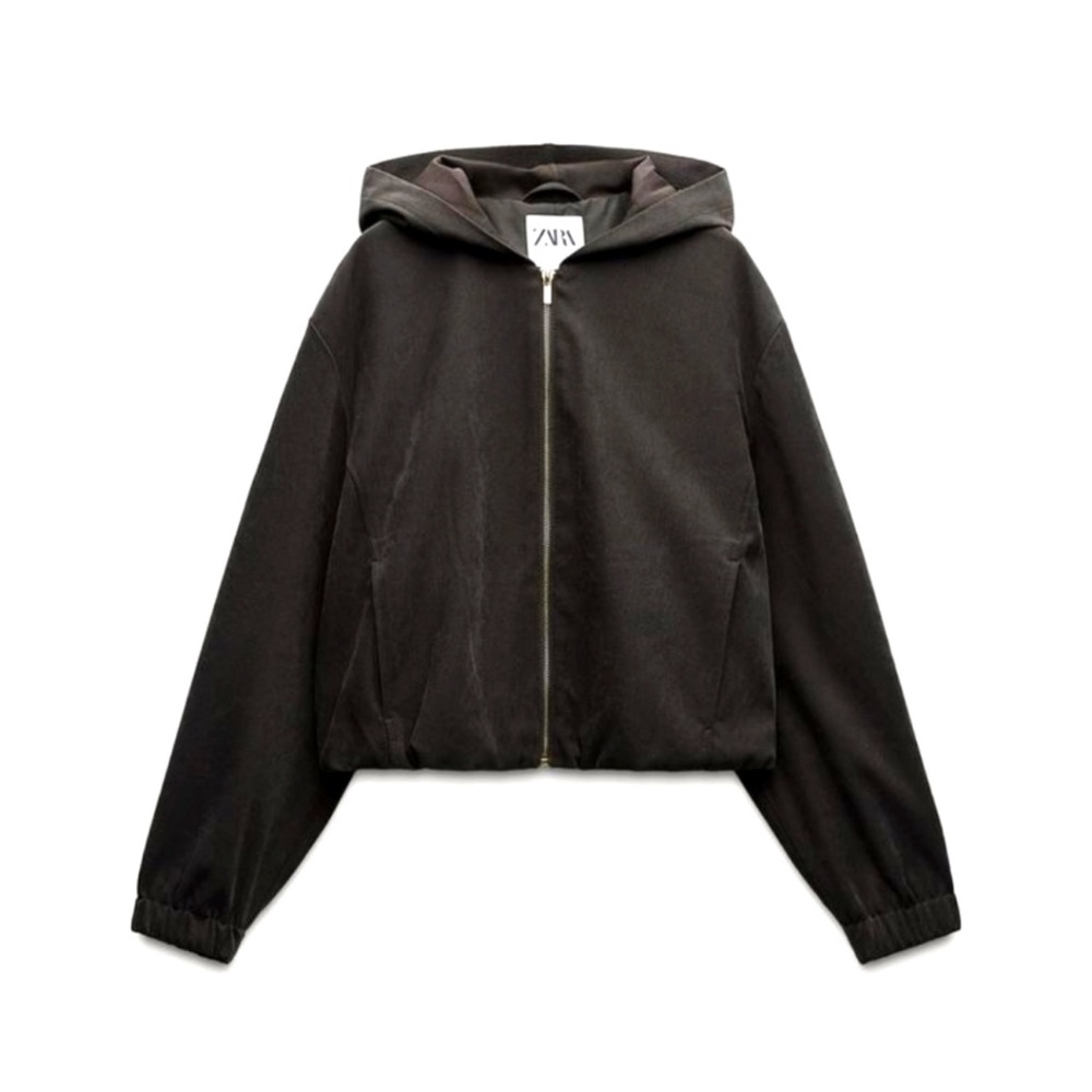 Zara - Textured Hoodie Bomber Jacket